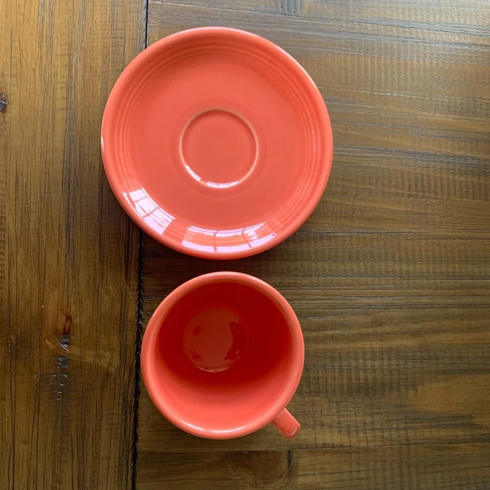 Pink orange Fiesta Fiestaware teacup and saucer